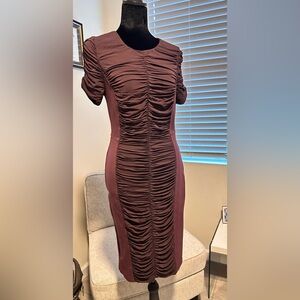 Burberry Ruched Midi Dress in deep purple.